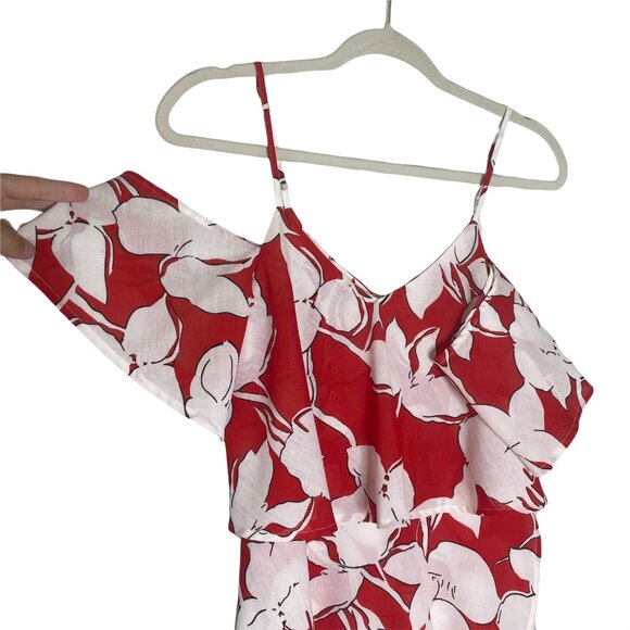 J.O.A. Akela Red Floral Print Skort Dress Romper Size Small Off-the-Shoulder - Picture 5 of 9